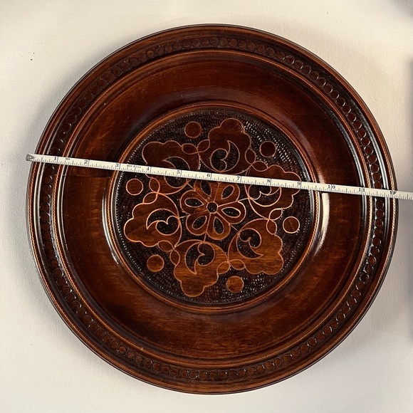 Vintage Brass Inlaid and carved wooden Polish Plate Charger. - Picture 6 of 6